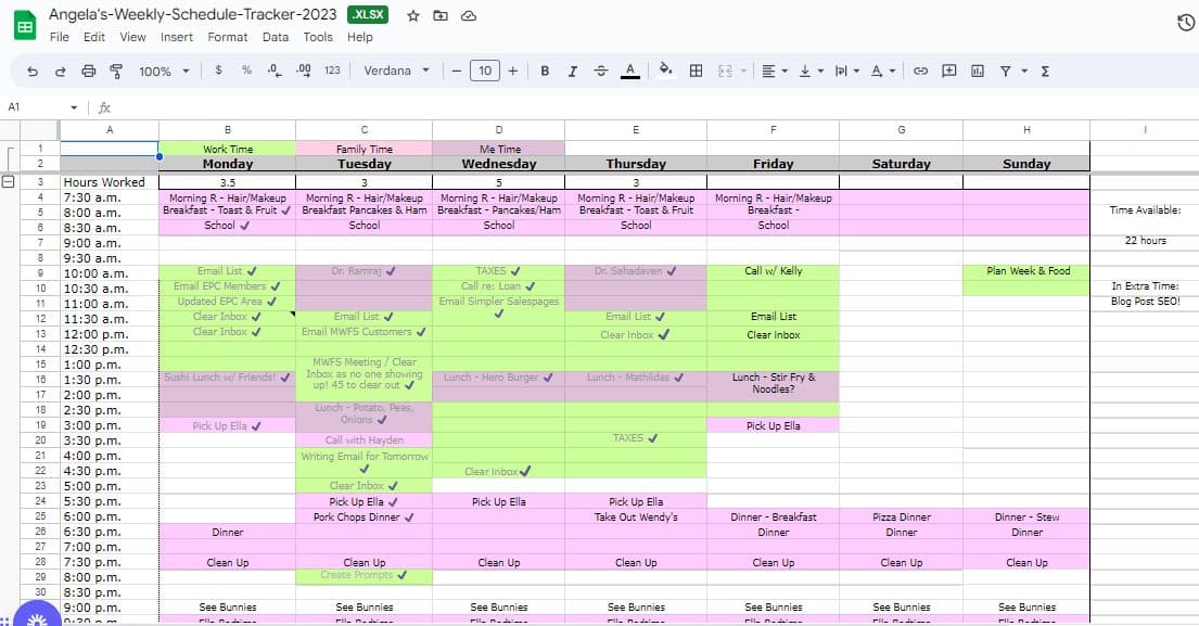 work at home mom schedule spreadsheet planner